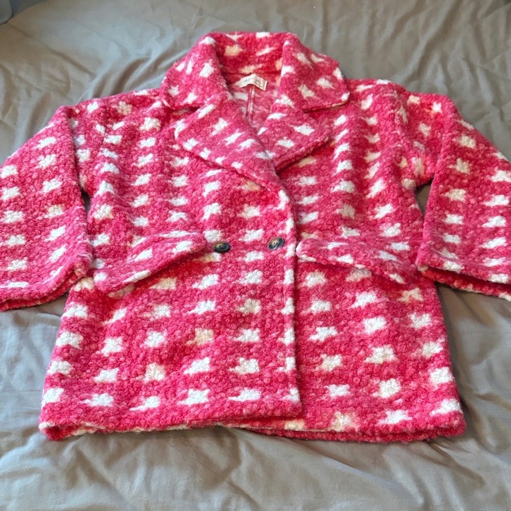 NWOT Pink and White Plaid Sweater/Jacket